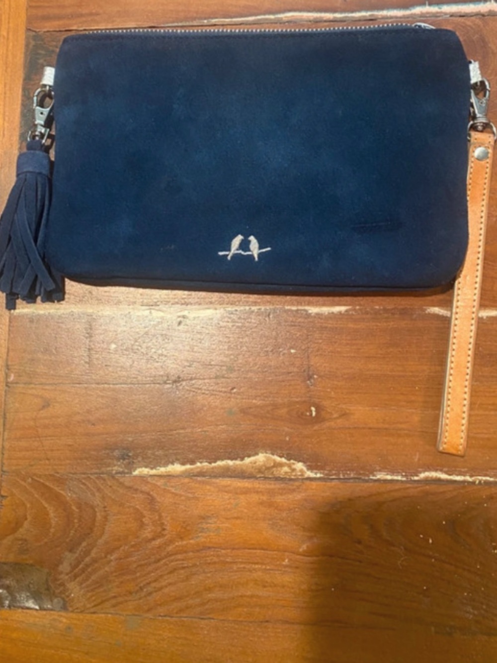 Chloe + Isabel Navy Suede Wristlet Clutch with Tassel